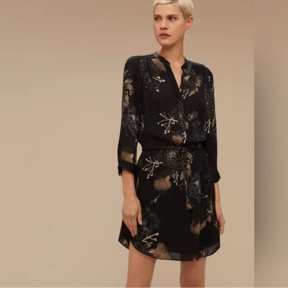 Aritzia silk Babaton Bennett black floral   dress long sleeve printed